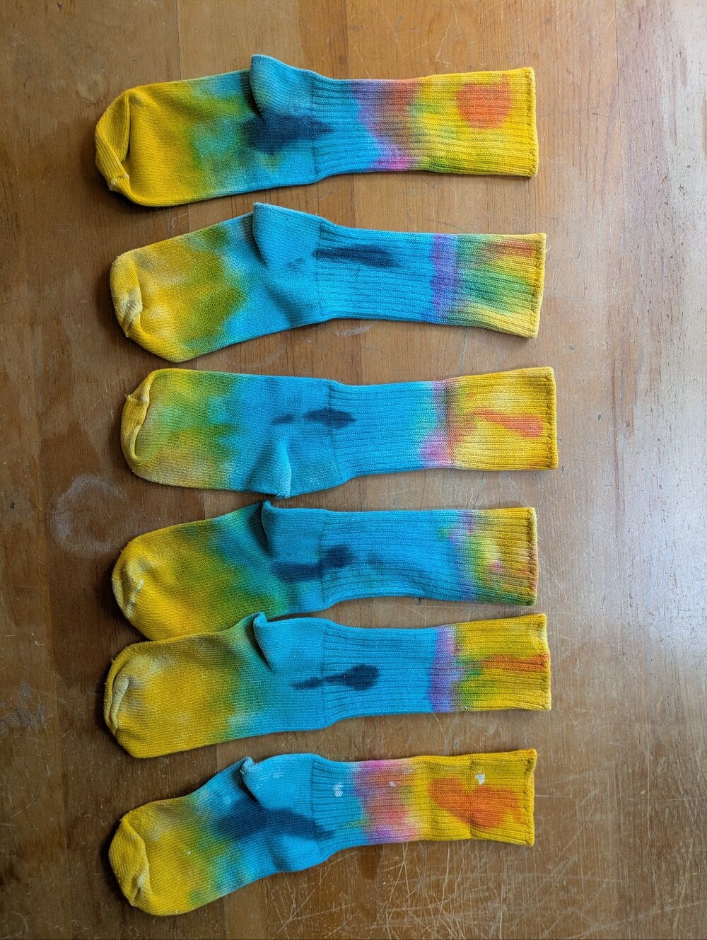 Kids Tie-Dye Crew Socks in Blue & Yellow